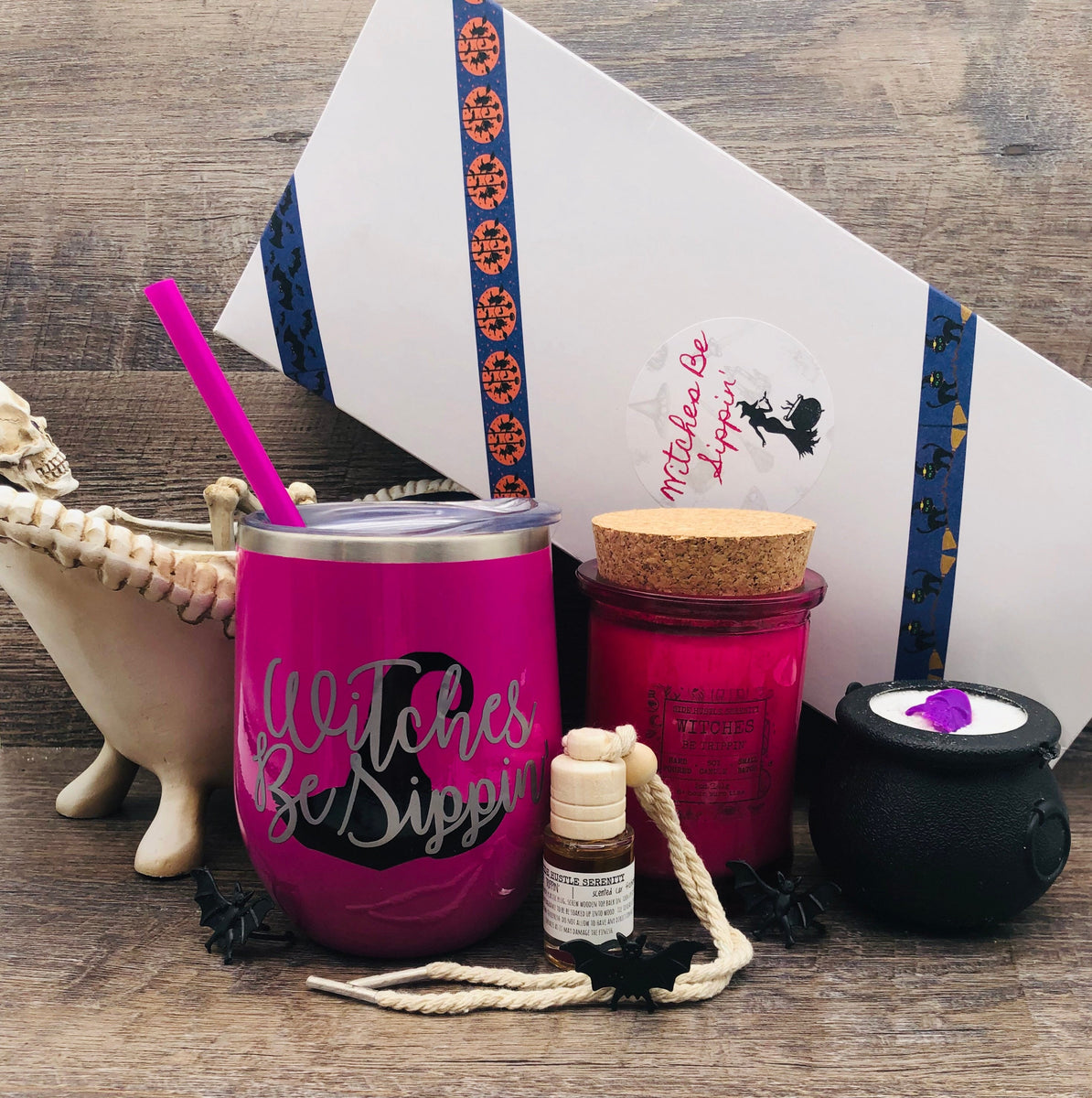 WITCHES BREW | Halloween Spa GIft with Tote Bag | Witch Sisters Bath Bombs | Black hotsell Flame Candle | Magic Potion Lotion Bar | Wine Tumbler |