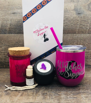 WITCHES BE SIPPIN' | Wine Tumbler and Soy Candle Gift Set | Halloween | Adult Humor Gift Box | Season of the Witch | Gal Pal Wine Gift Box