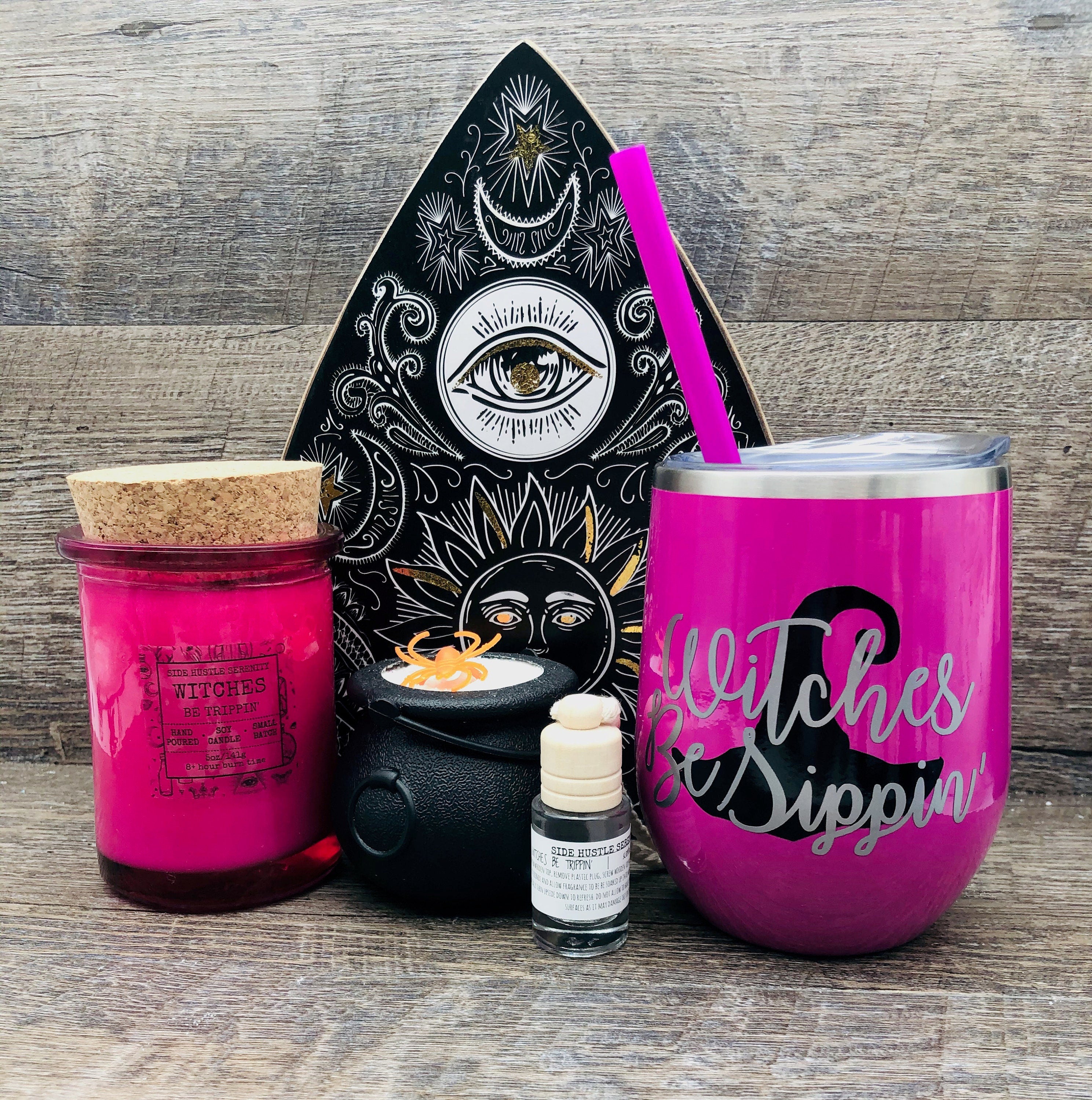 WITCHES BE SIPPIN' | Wine Tumbler and Soy Candle Gift Set | Halloween | Adult Humor Gift Box | Season of the Witch | Gal Pal Wine Gift Box