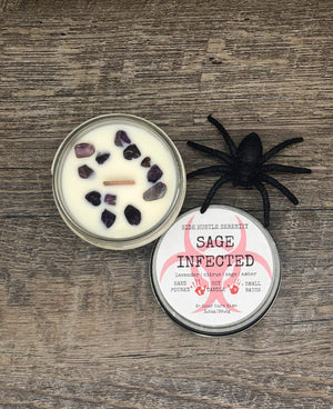 SAGE INFECTED | Lavender + Citrus + Sage + Amber + Fir Scented Soy Candle | 3.5oz Wood Wick Candle | Zombie Candle | Horror Film Candle Gift