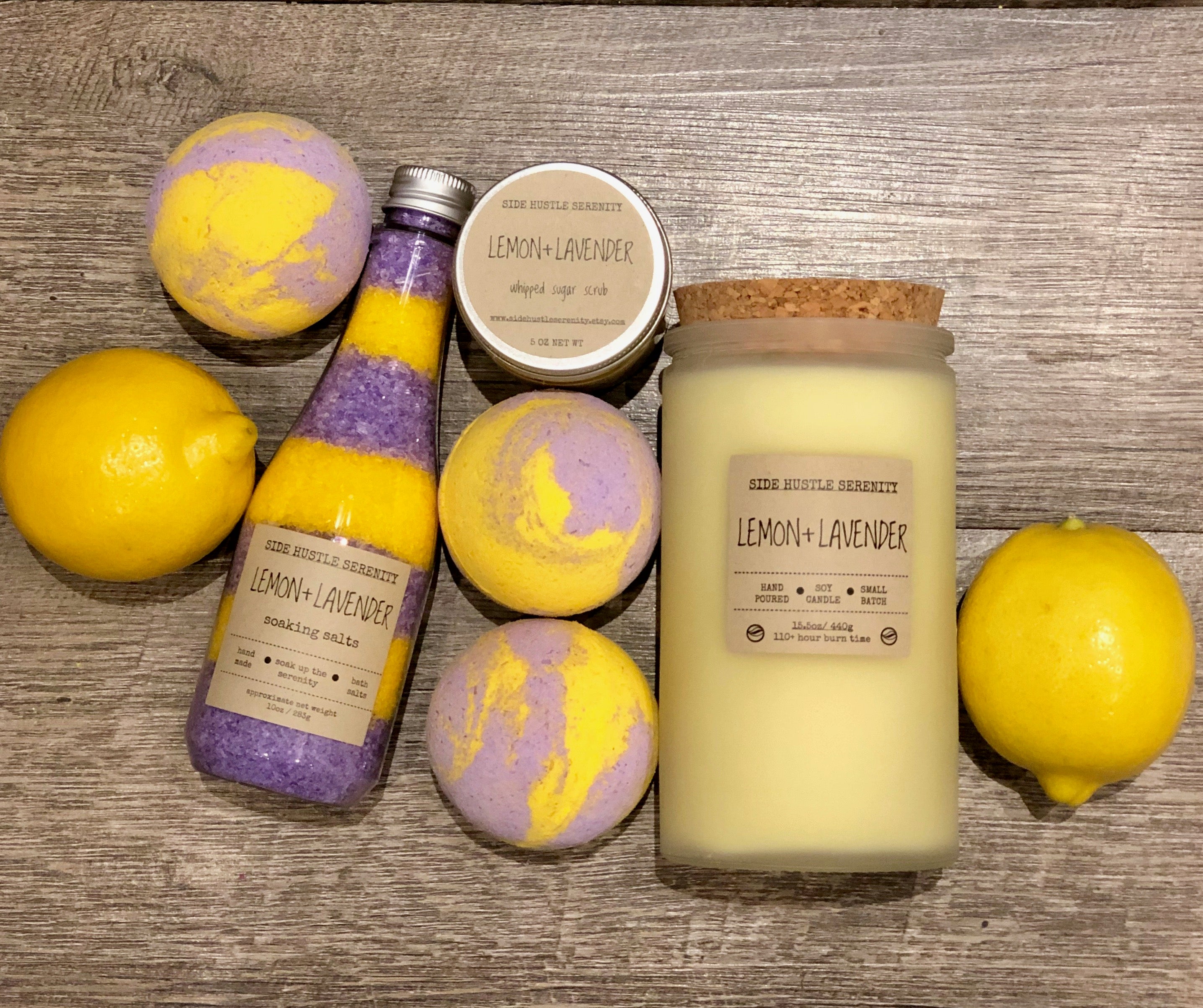 Lemon + Lavender Scented Soy Candle - Side Hustle Serenity
