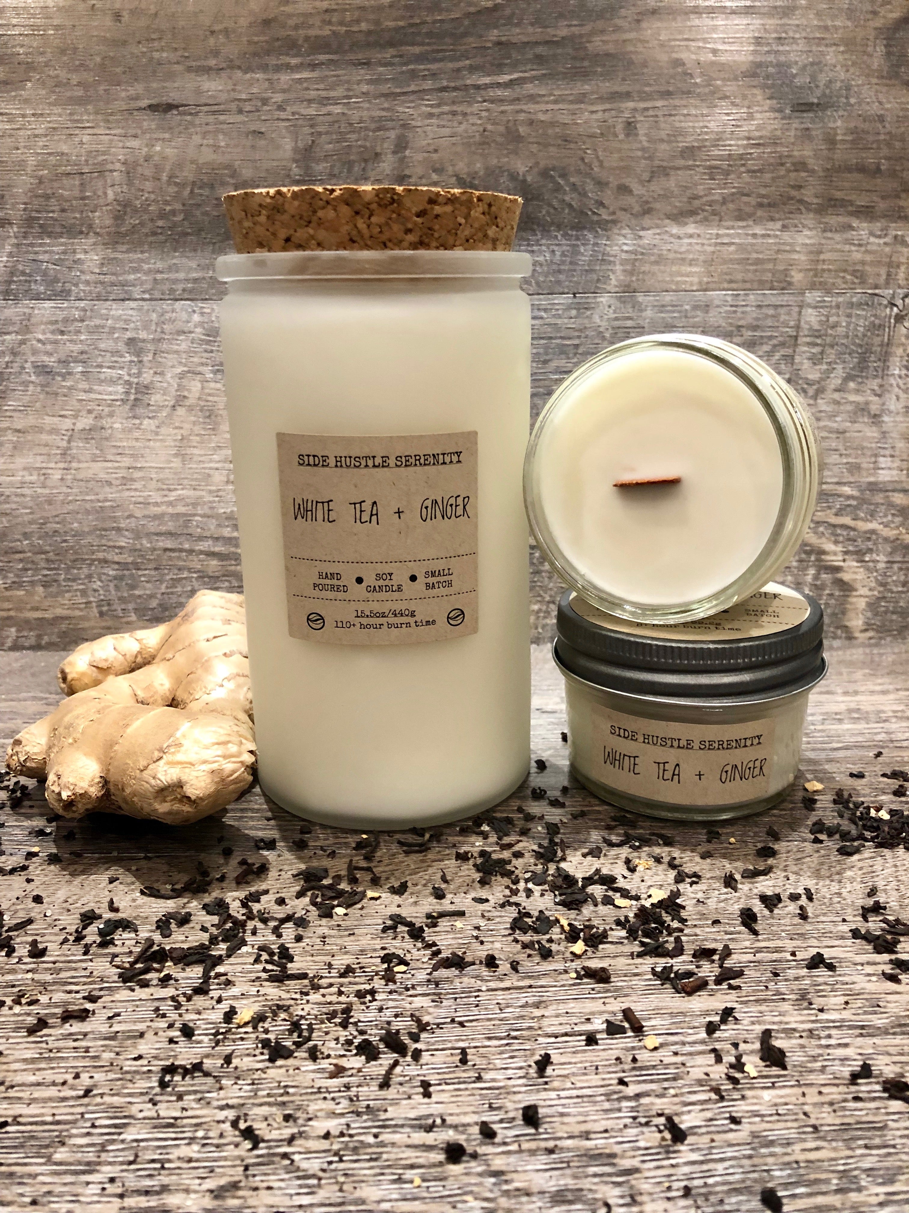White Tea + Ginger Scented Soy Candle - Side Hustle Serenity