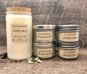 Lavender + Vanilla Scented Soy Candle - Side Hustle Serenity