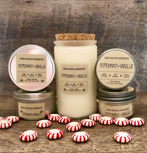 Peppermint + Vanilla Scented Soy Candle - Side Hustle Serenity