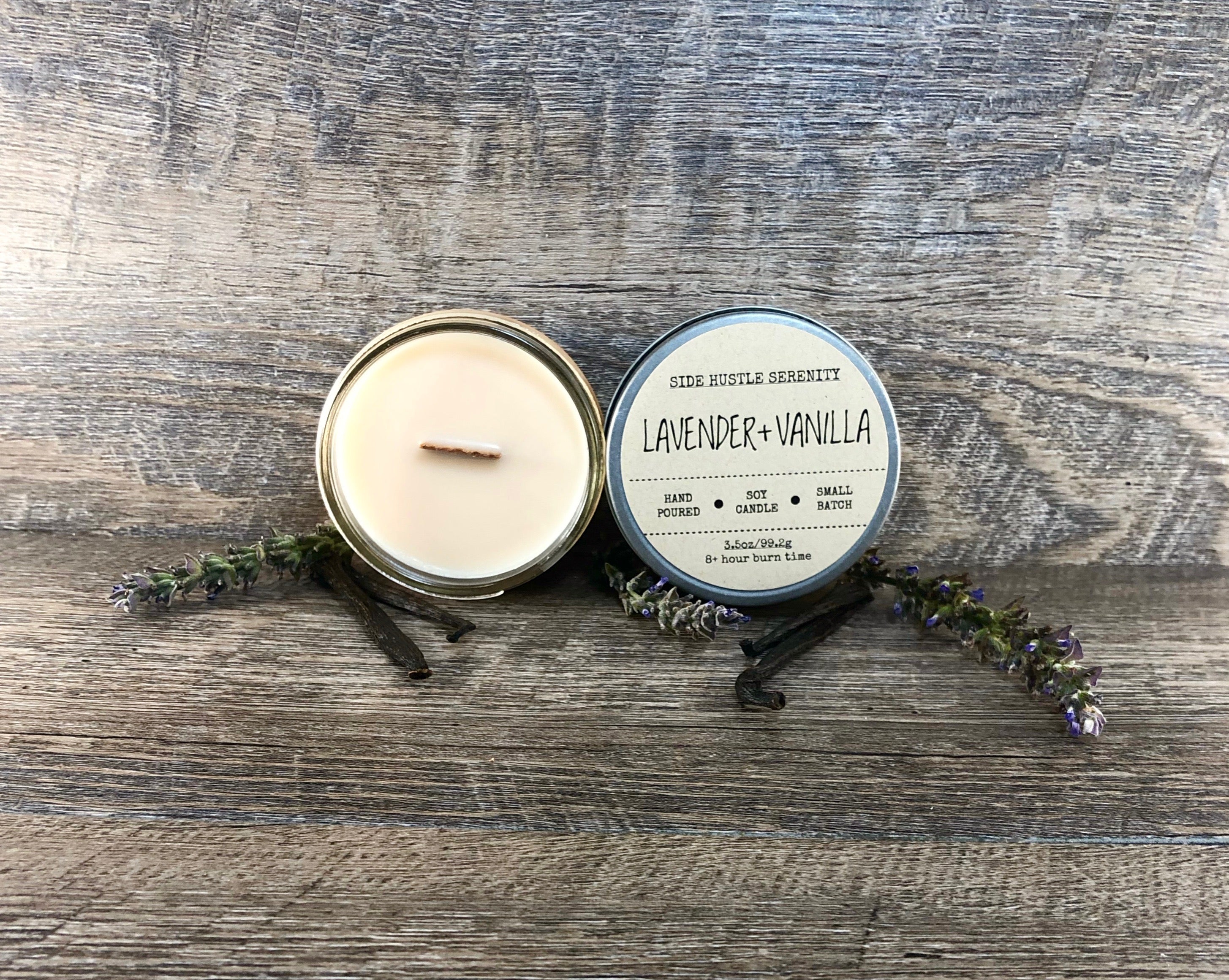 Lavender + Vanilla Scented Soy Candle - Side Hustle Serenity