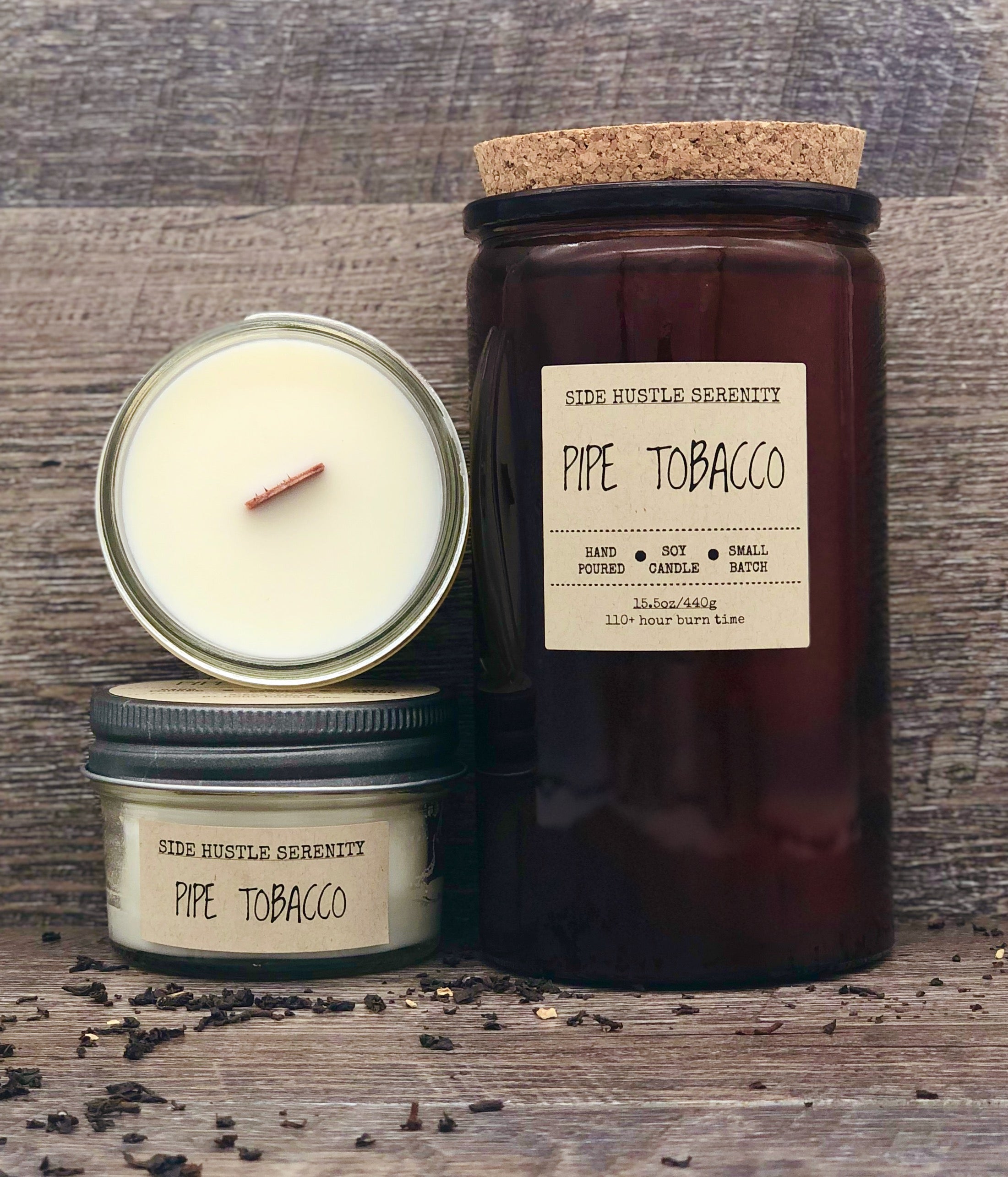 Pipe Tobacco Scented Soy Candle - Side Hustle Serenity