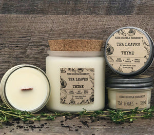 Tea Leaves + Thyme Scented Soy Candle - Side Hustle Serenity