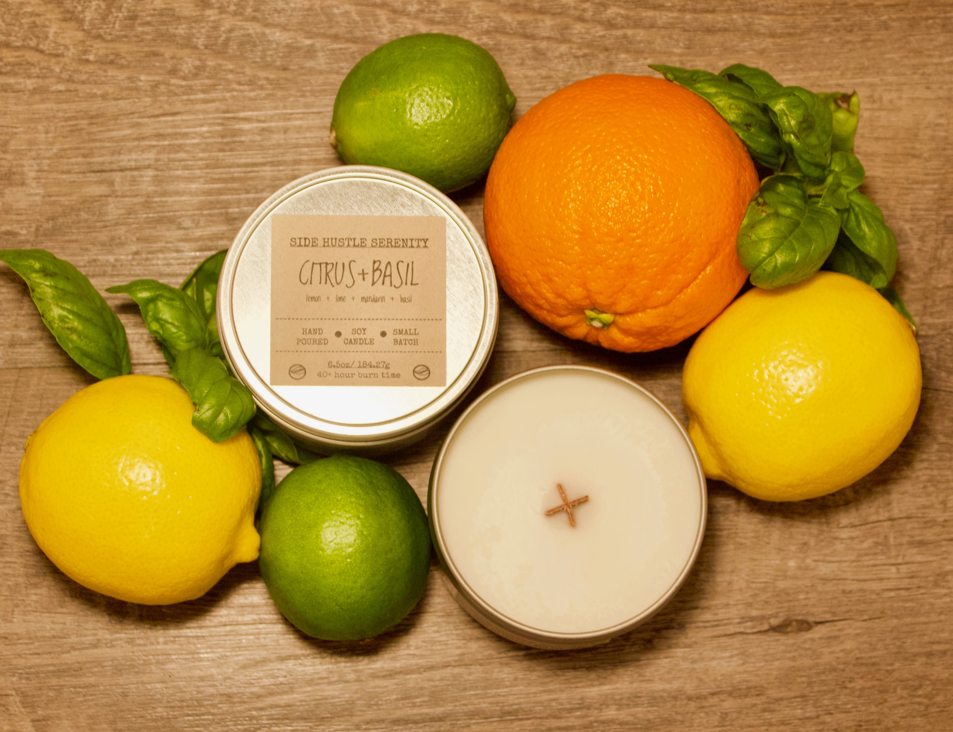 Citrus + Basil Scented Soy Candle - Side Hustle Serenity