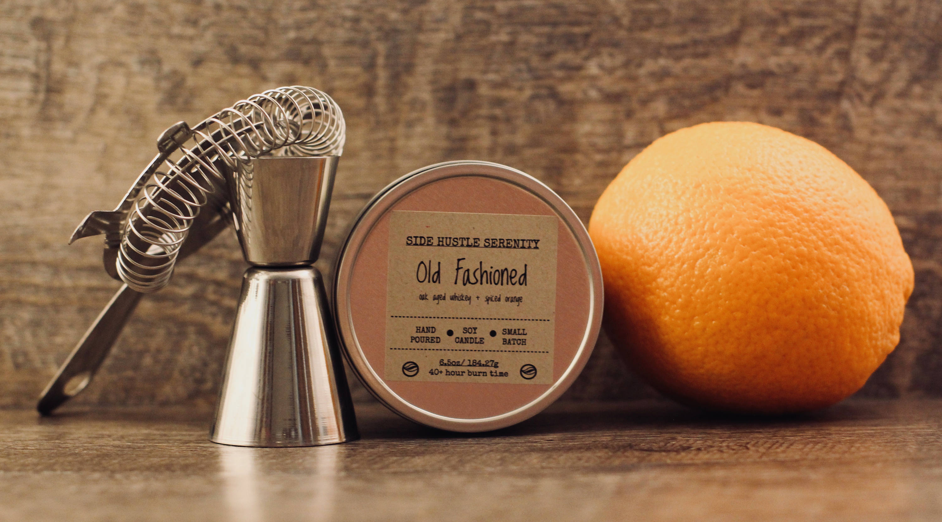 Old Fashioned Cocktail Scented Soy Candle | Oak Aged Whiskey + Spiced Orange - Side Hustle Serenity