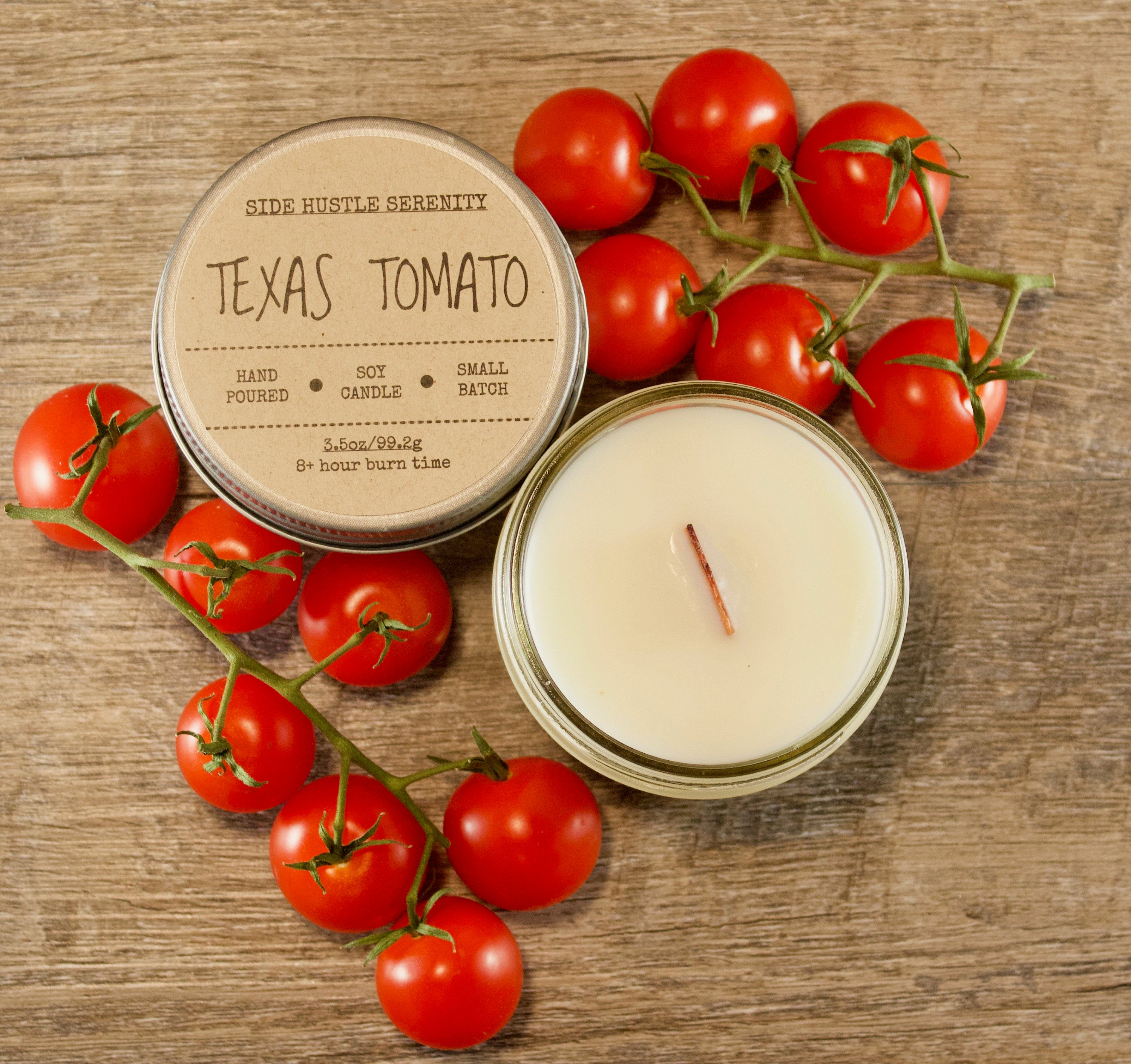 Texas Tomato | Tomato Leaf Scented Soy Candle - Side Hustle Serenity