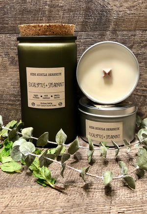 Eucalyptus + Spearmint Scented Soy Candle - Side Hustle Serenity