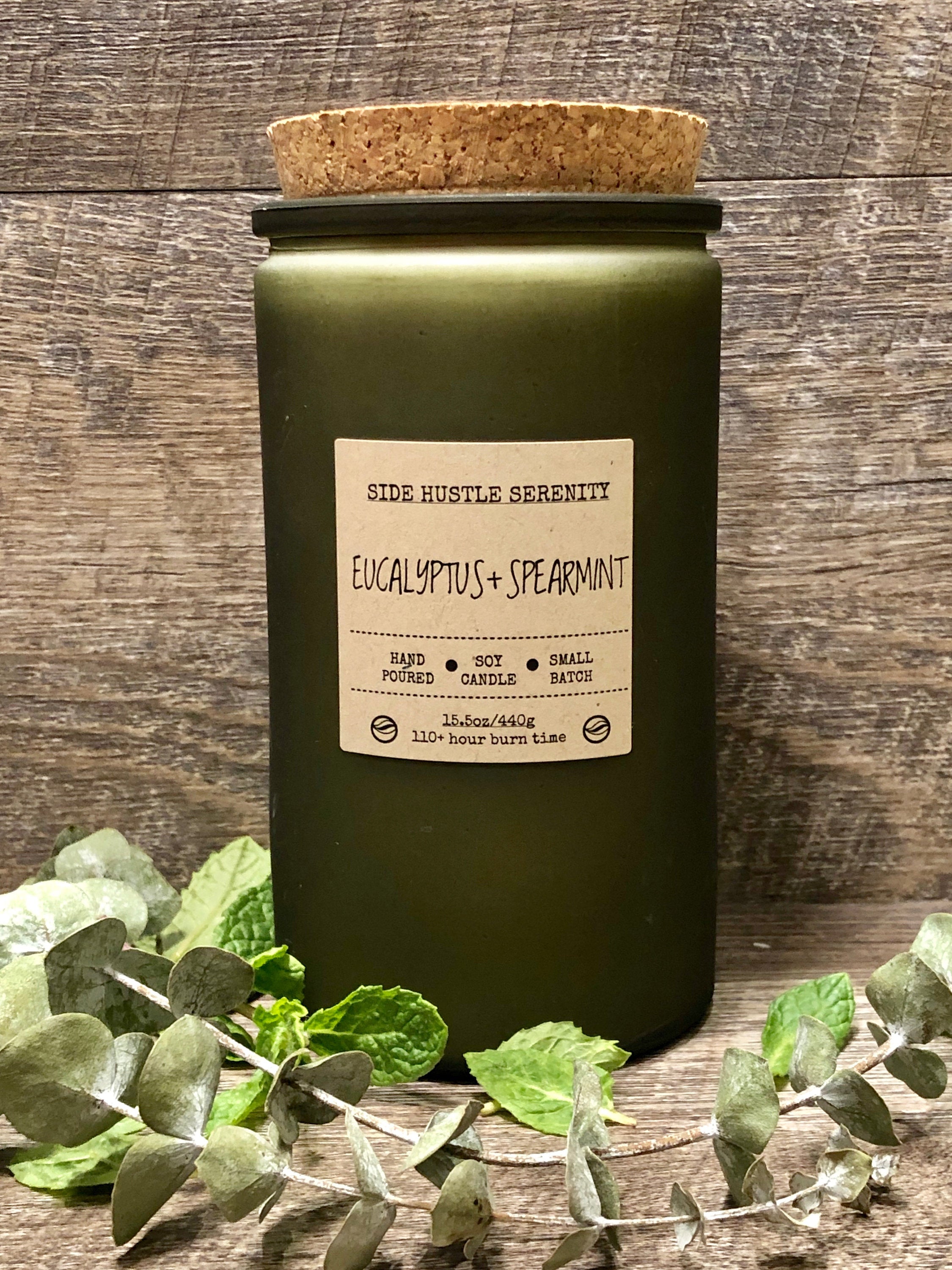 Eucalyptus + Spearmint Scented Soy Candle - Side Hustle Serenity