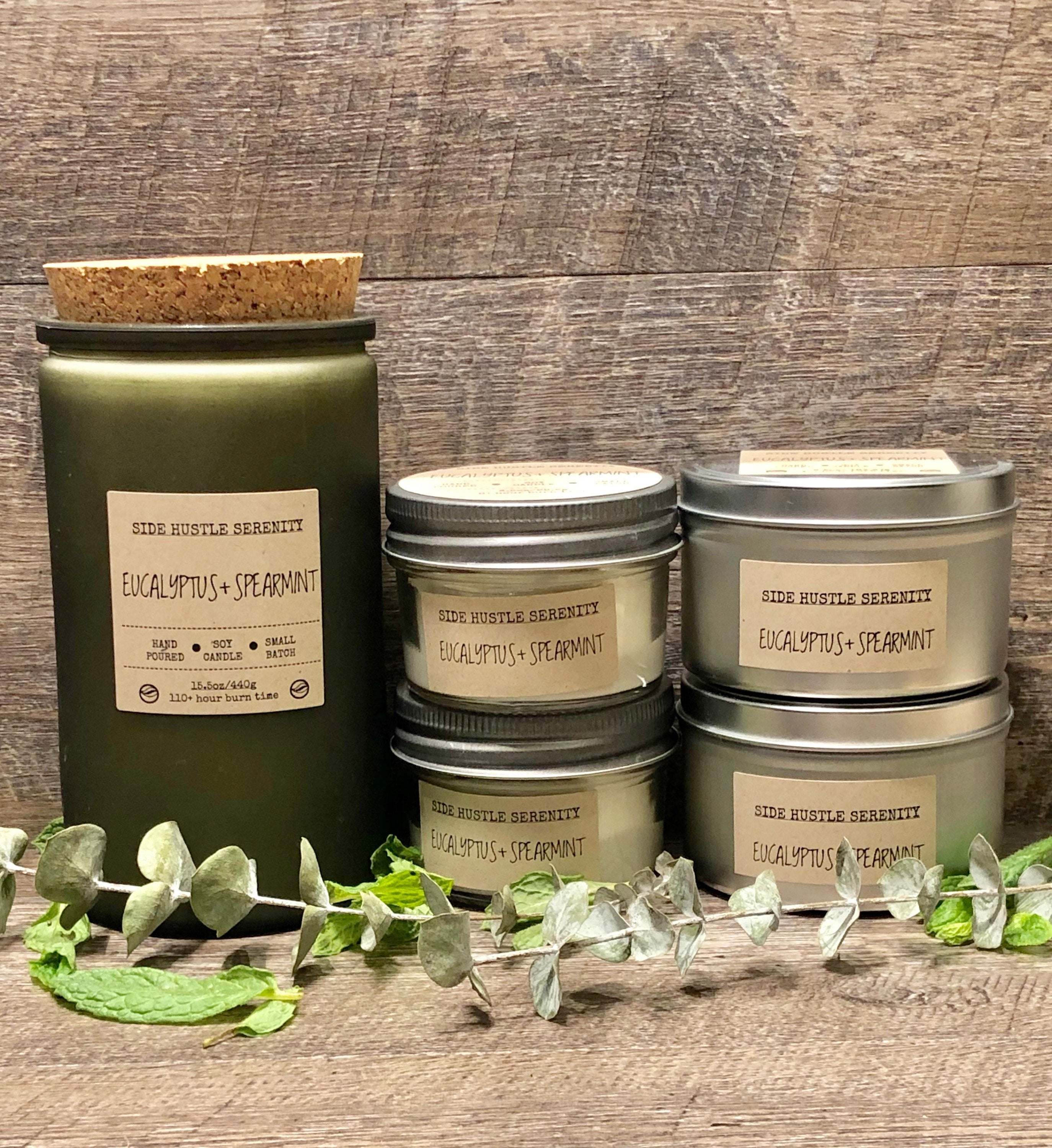 Eucalyptus + Spearmint Scented Soy Candle - Side Hustle Serenity