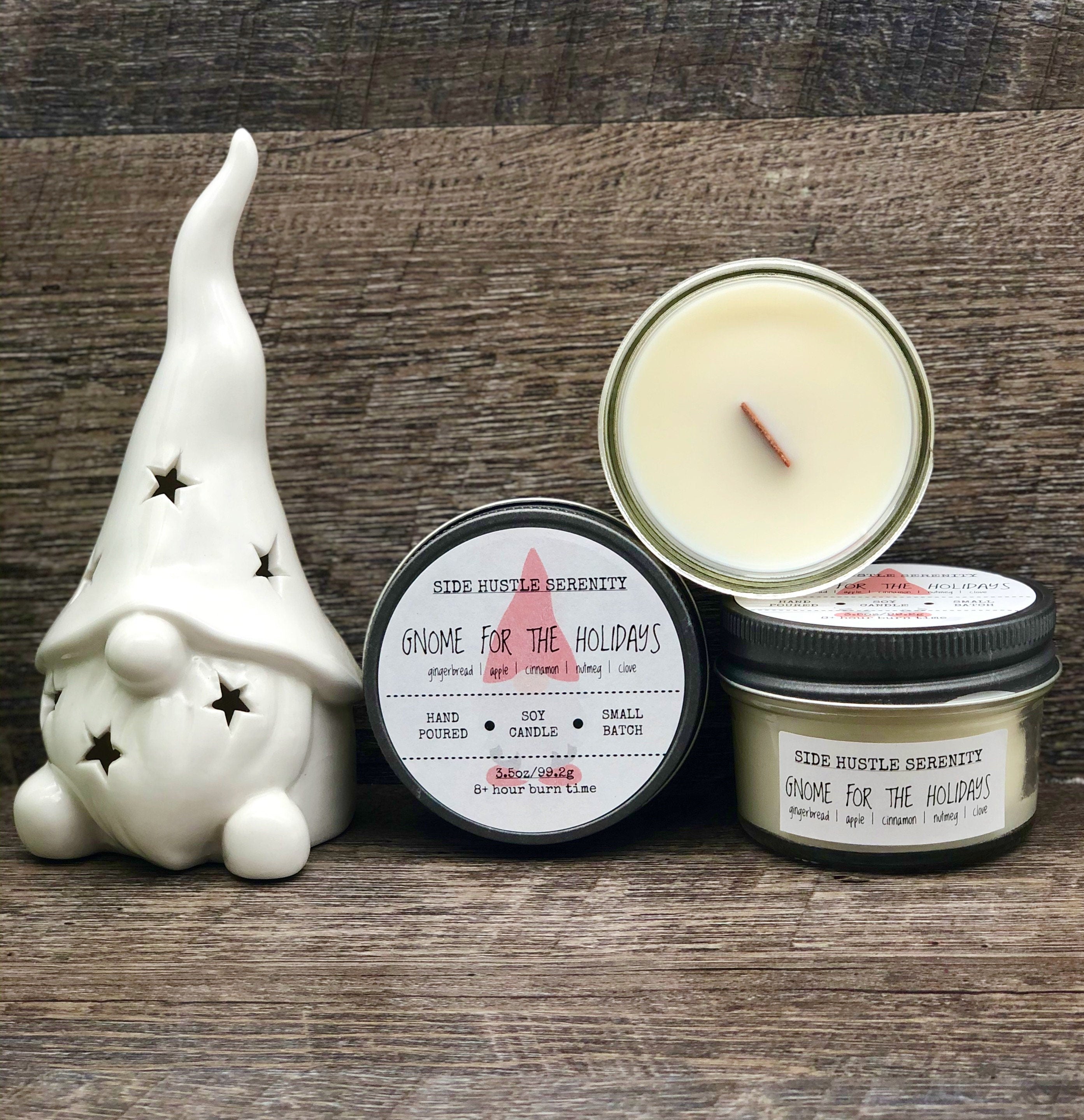 GNOME for the Holidays | Scented Soy Candle | 3.5oz Candle Jar | Gingerbread | Spiced Apple | Cinnamon | Nutmeg | Clove | Christmas Candle