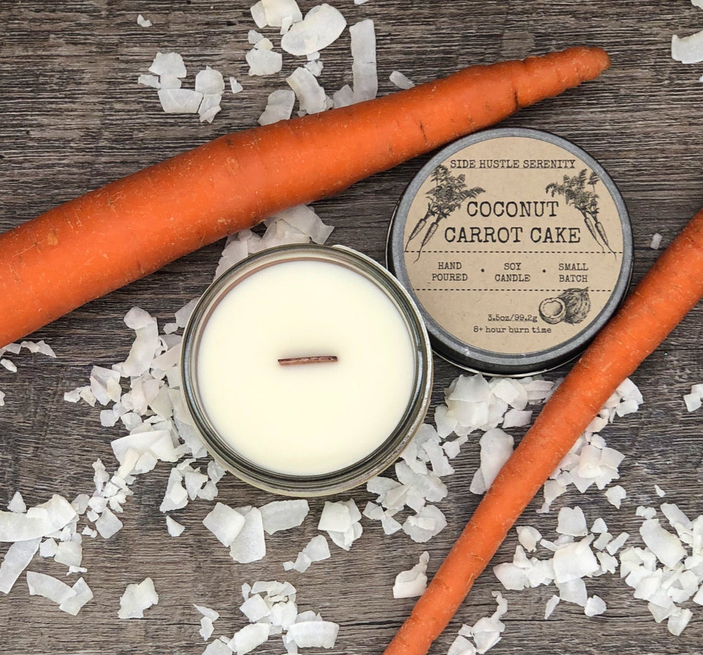 Coconut Carrot Cake Scented Soy Candle | 3.5oz Candle Jar | Wood Wick | Easter Basket Stuffer Candle | Cake Candle | Bakery Scent Candle