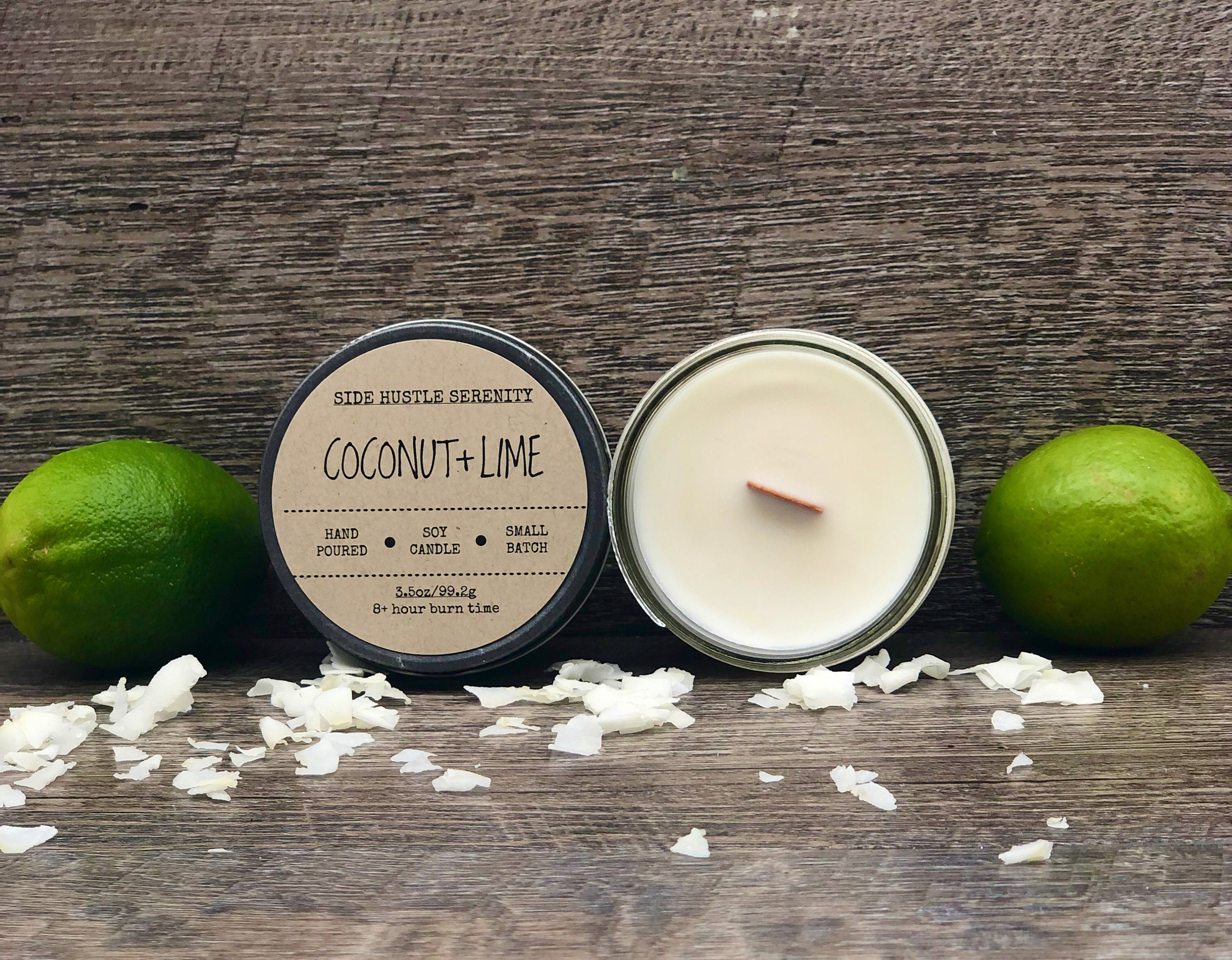 COCONUT + LIME  scented Soy Candle | 12oz Wood Wick Candle | Summer Candle | Positive Energy | Relaxing | Beach Scent | Endless Summer Days