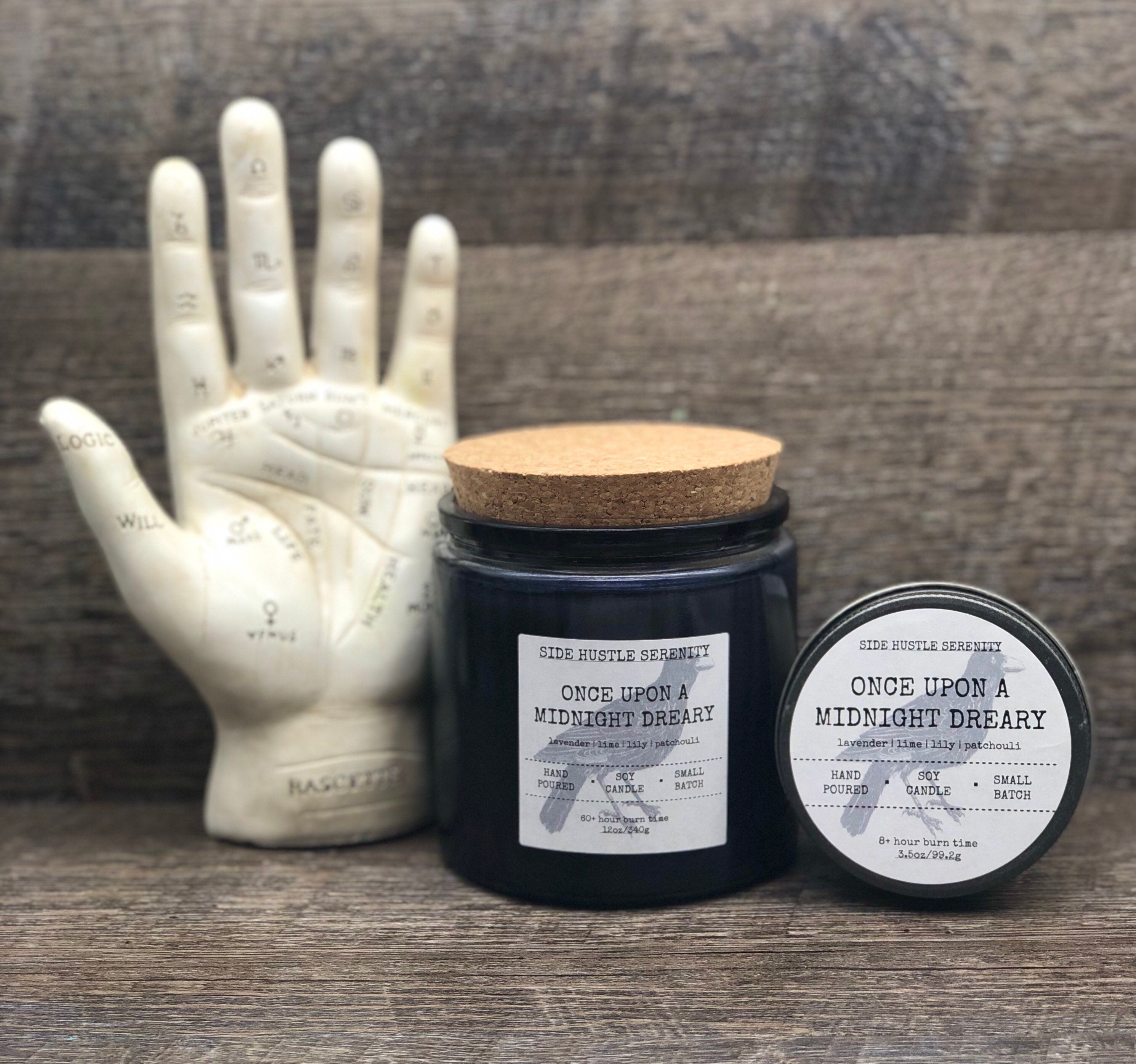 Once Upon a Midnight Dreary MidSummer’s Night Scented Soy Candle | 12oz Candle Jar | Wood Wick | Nevermore | Spooky | Crystal Candle | Poe