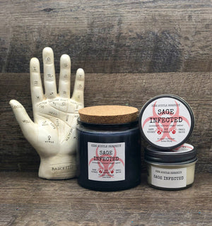 SAGE INFECTED | Lavender + Citrus + Sage + Amber + Fir Scented Soy Candle | 3.5oz Wood Wick Candle | Zombie Candle | Horror Film Candle Gift
