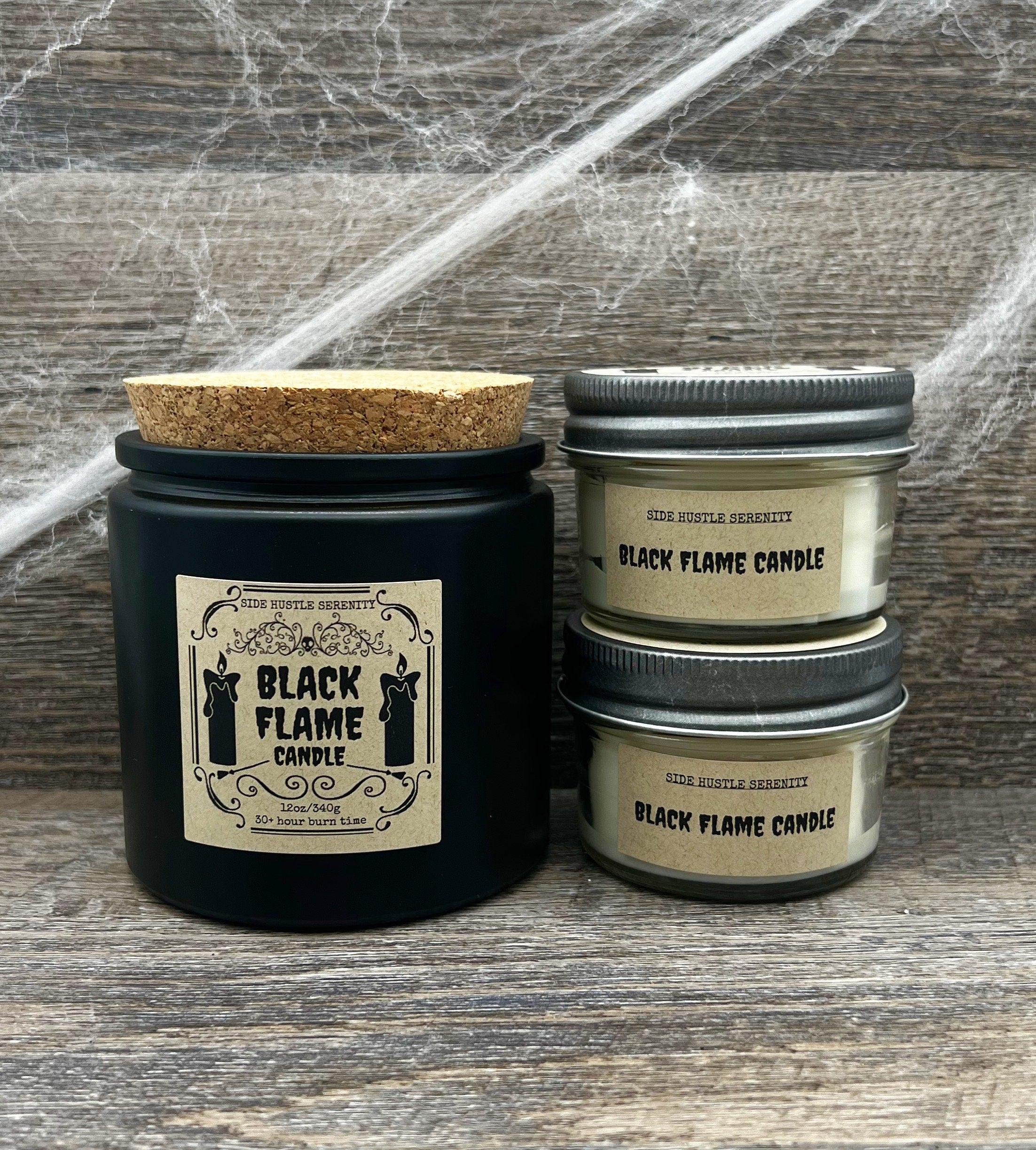 Black Flame Candle | Library Scented Soy Candle | 12oz Candle Jar | Wood Wick | Halloween | Spooky | Witchy Vibes | Halloween Decor Gift